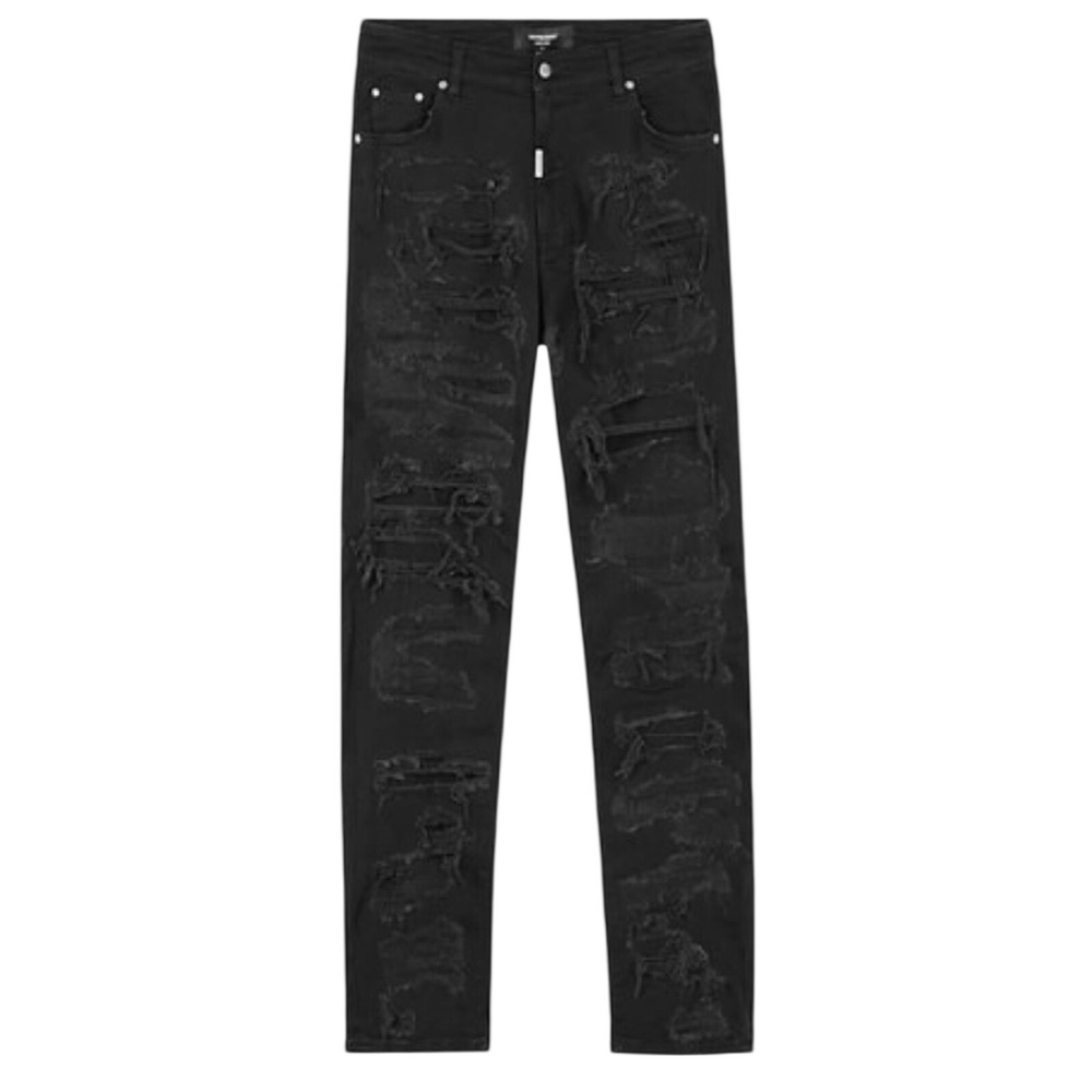 Size 34 - Represent England Shred Distressed Skinny Jean Black